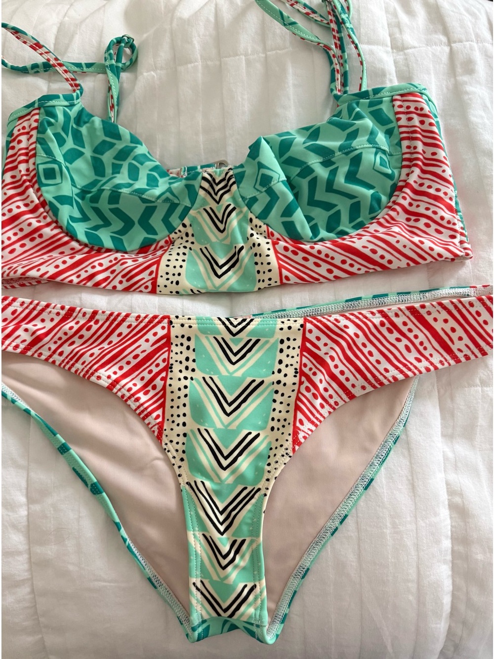 Mara Hoffman Green and Red bikini